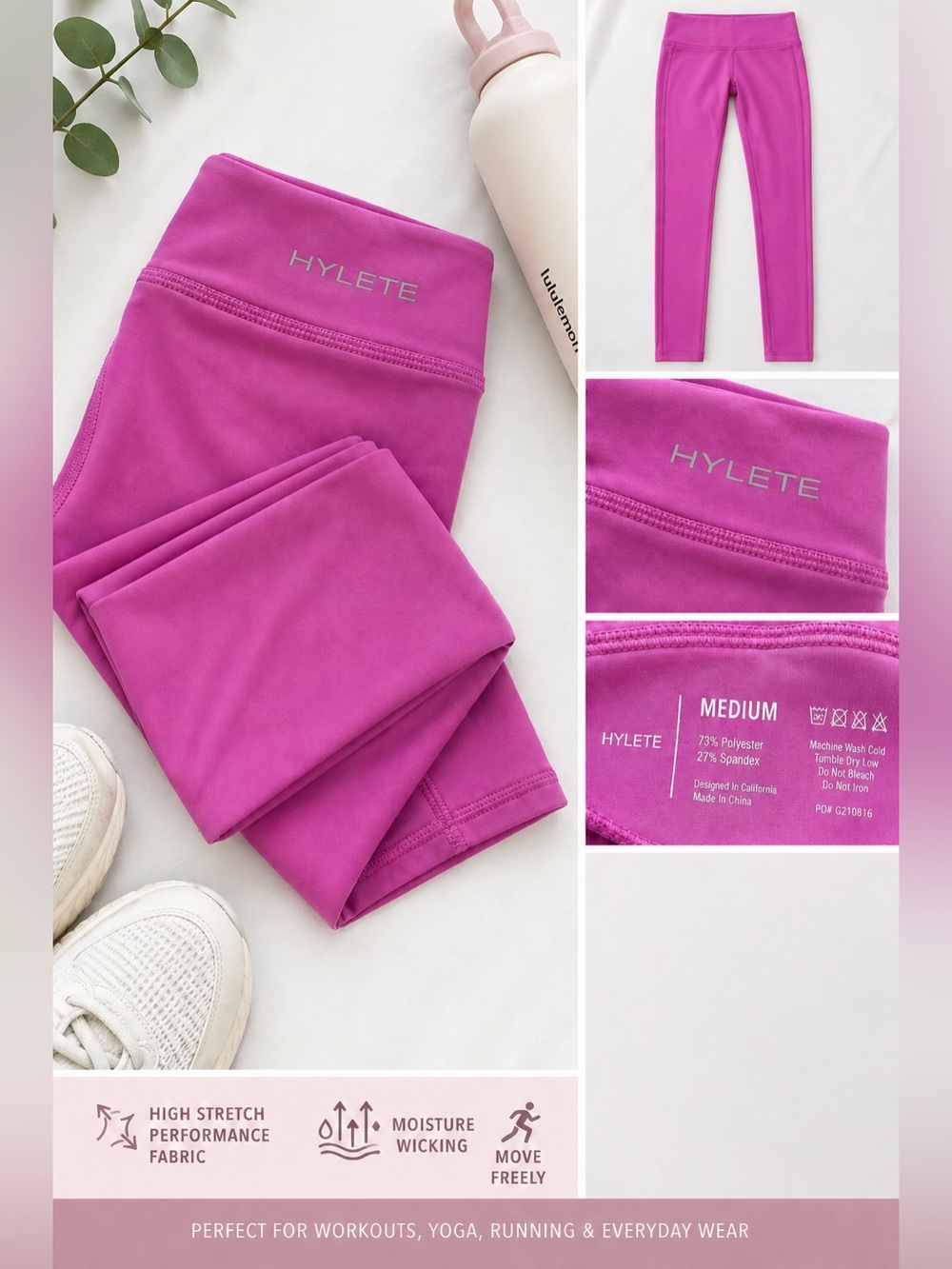 Hylete Pink Athletic Leggings Size M High Stretch Gym Yoga Athleisure